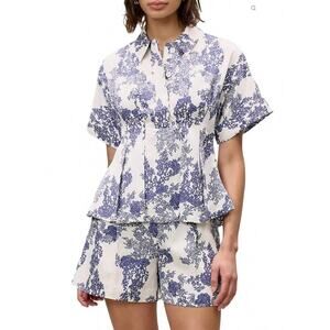 Rebecca Taylor Lena Shine Blouse & Shorts Two Piece Outfit Ivory Toile Sz 12 NWT